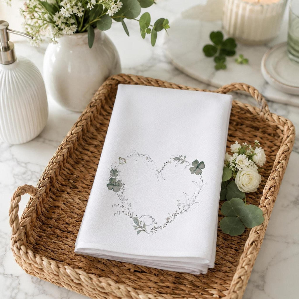 Fingertip Towel, 11 x 18-Inch Sheared Polyester Front, Botanical Clover Heart