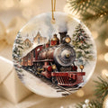 Christmas Train Ornament, Glossy Ceramic Keepsake with Vintage Steam Engine