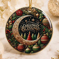 Ceramic Ornament, 3-Inch Round Christmas Blessings Moon Design Keepsake