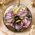 Bee Ornament, 3-Inch Round Ceramic Floral Keepsake with Leaded-Glass Look