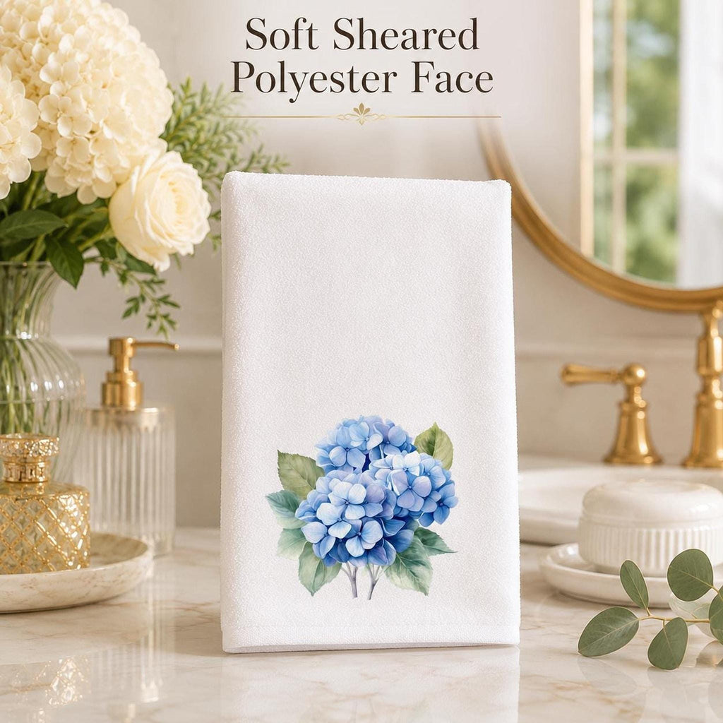 Hydrangea Gift Blue Hand Towel, Printed Floral Design, Cotton Terry Back