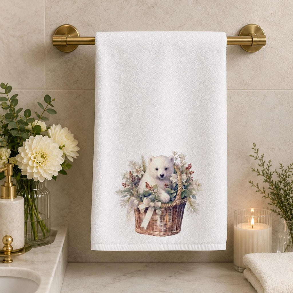 Powder Room Decor, Christmas Hand Towel with Winter Bear, 15 x 25 Inch