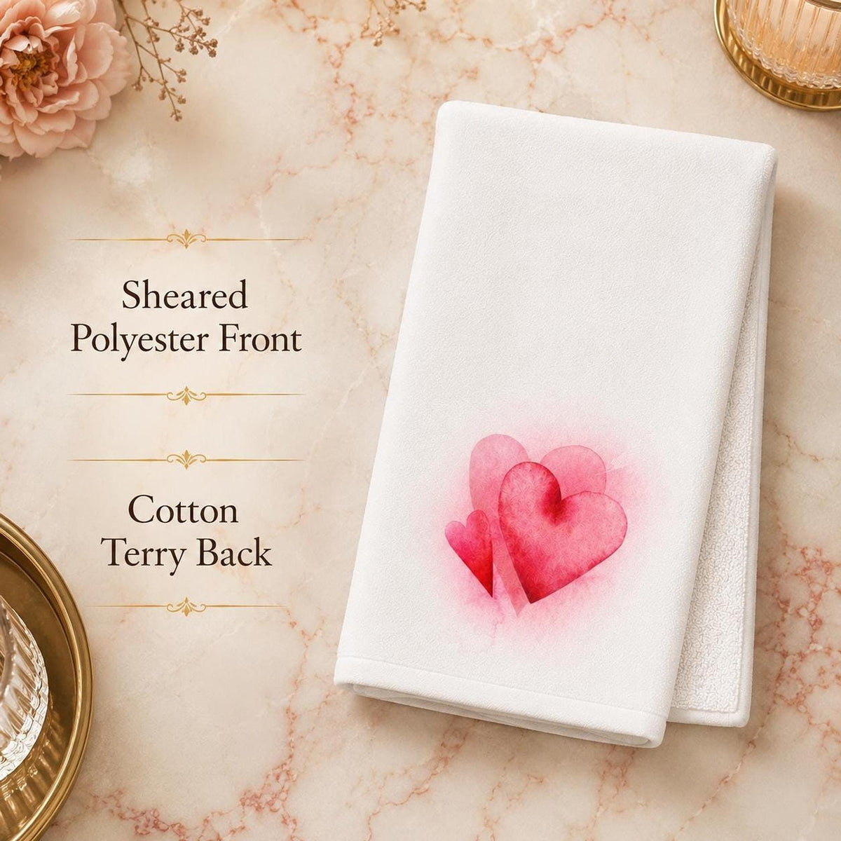 Valentine Heart Fingertip Towel, Romantic Guest Bath Decor, Pink Love Accent, Sweet Gift