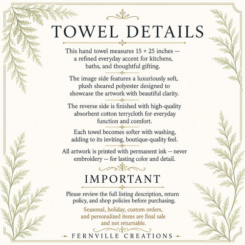 Botanical Towel, White Cotton Terrycloth with Eucalyptus Greenery and Gold Accents