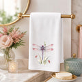 Hand Towel, Dragonfly Design, White Polyester Front, Cotton Terrycloth Back