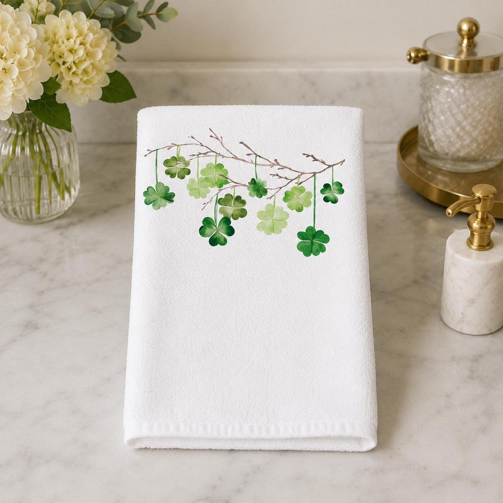 Celtic Housewarming Shamrock Hand Towel, White Cotton Terry Back