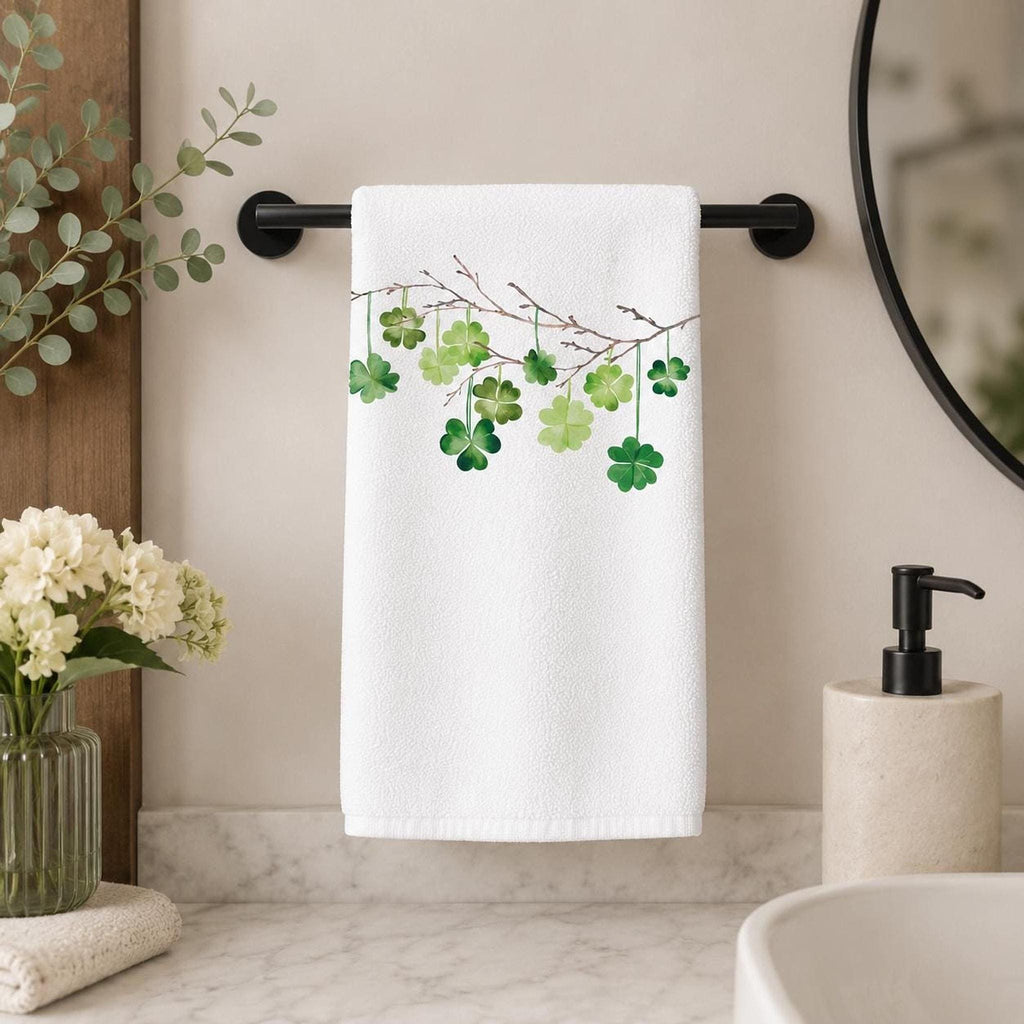Celtic Housewarming Shamrock Hand Towel, White Cotton Terry Back