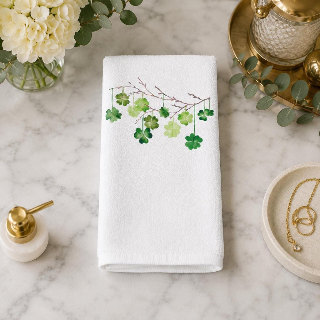 Celtic Housewarming Shamrock Hand Towel, White Cotton Terry Back