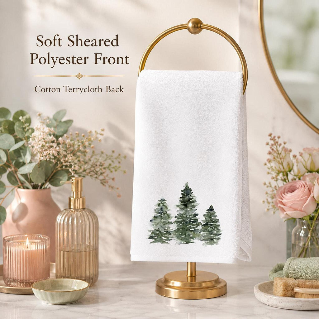 Rustic Greenery Hand Towel, White Pine Tree Decor, Cotton Terry Cloth