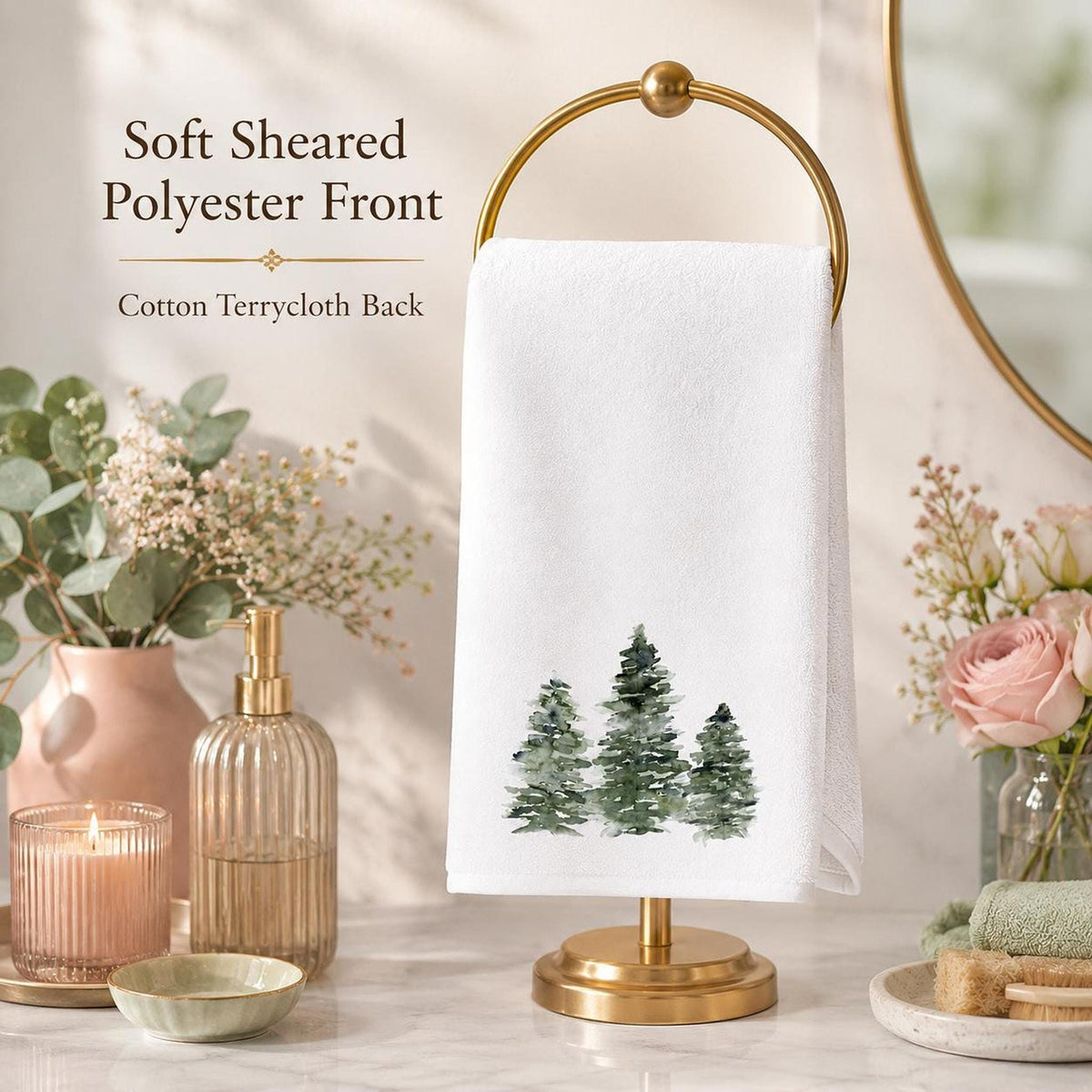 Rustic Greenery Hand Towel, White Pine Tree Decor, Cotton Terry Cloth