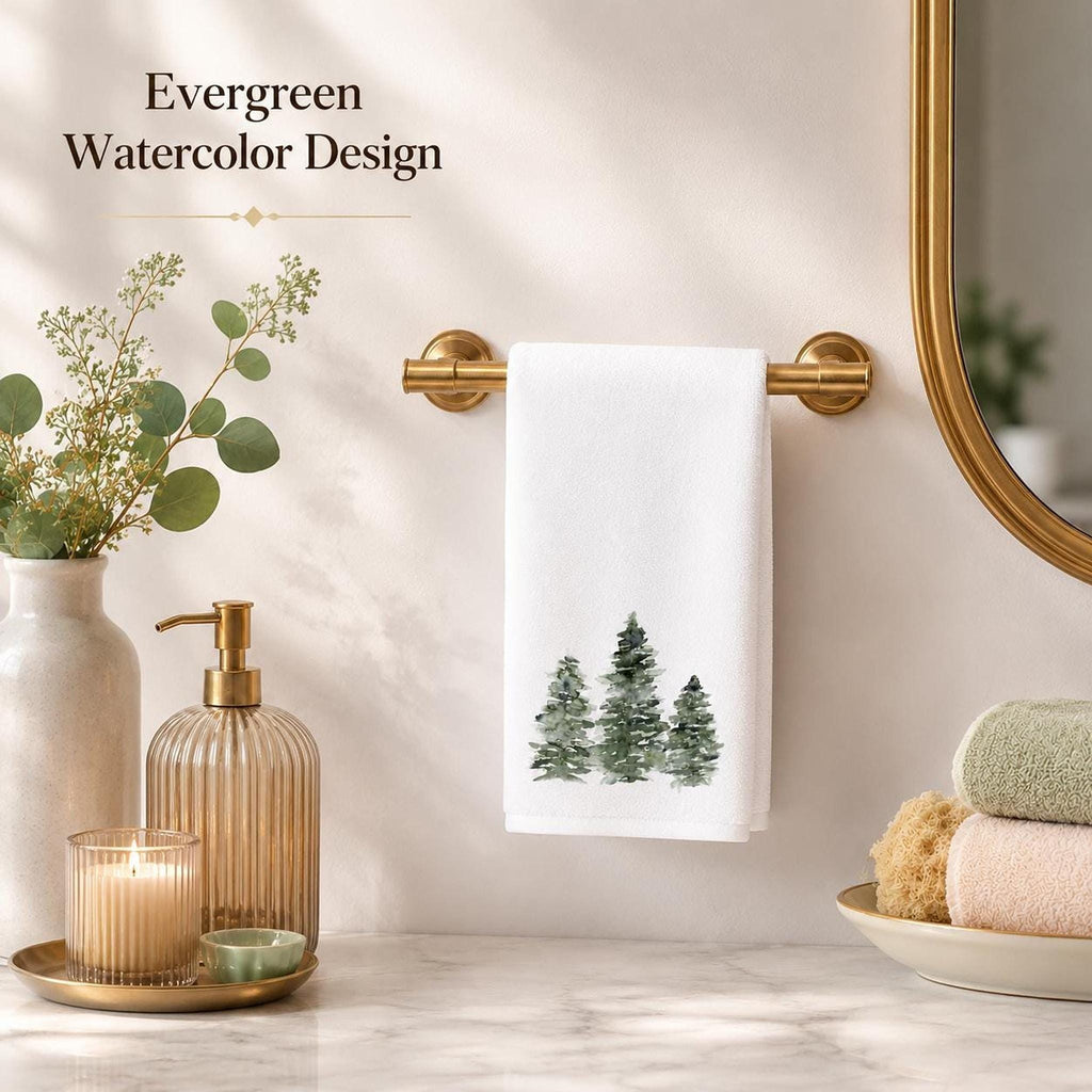 Rustic Greenery Hand Towel, White Pine Tree Decor, Cotton Terry Cloth