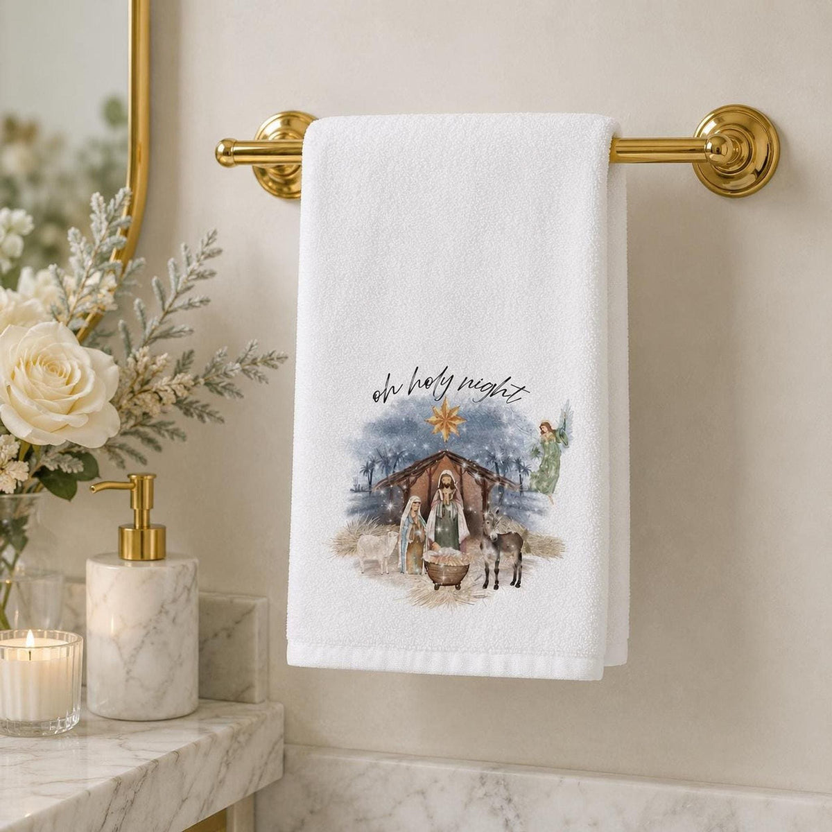Nativity Hand Towel, 15 × 25 Inch Sheared Polyester Front With 100% Cotton Terrycloth Back