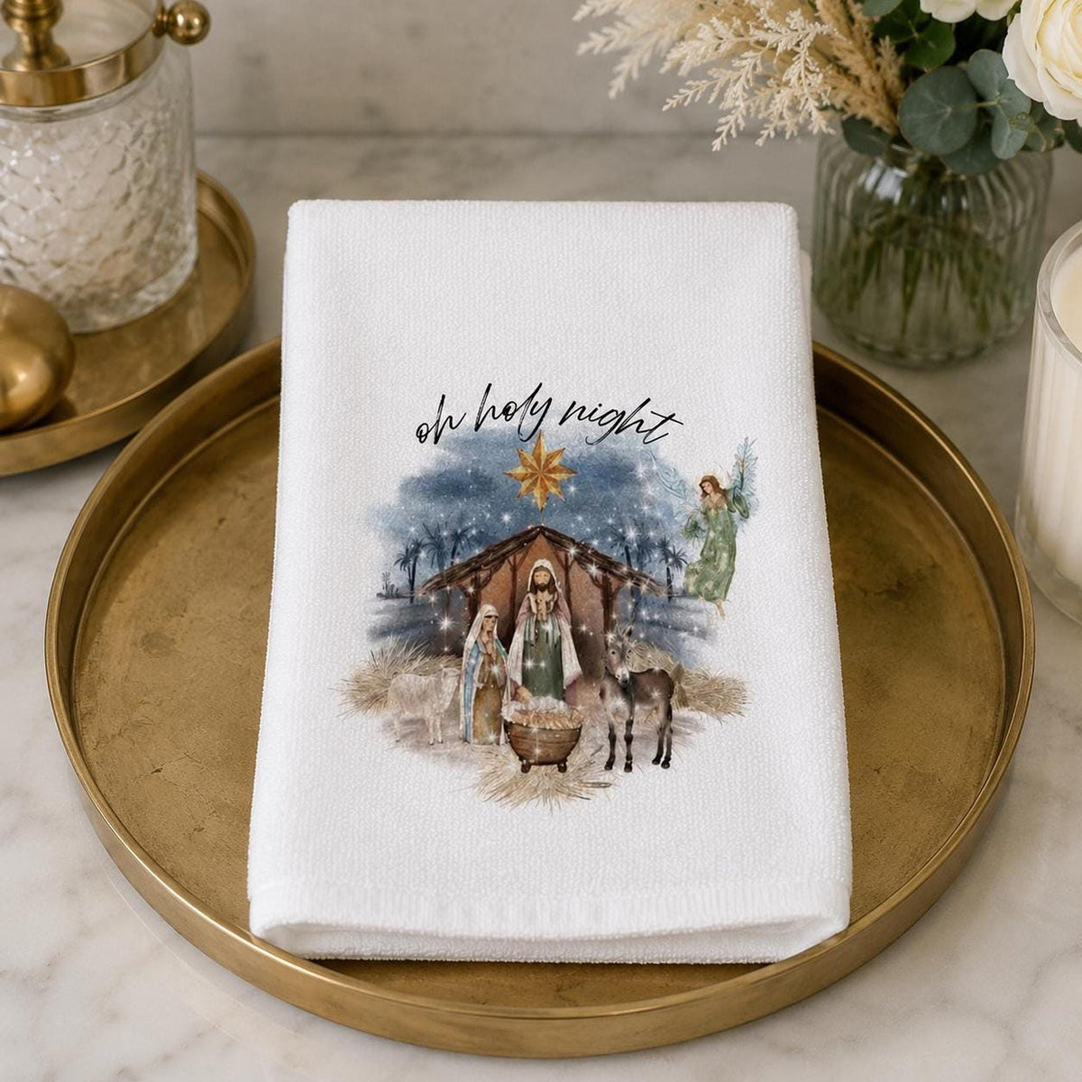 Nativity Hand Towel, 15 × 25 Inch Sheared Polyester Front With 100% Cotton Terrycloth Back