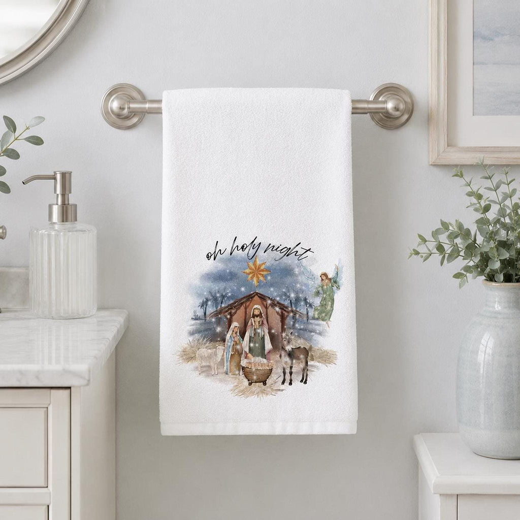 Nativity Hand Towel, 15 × 25 Inch Sheared Polyester Front With 100% Cotton Terrycloth Back