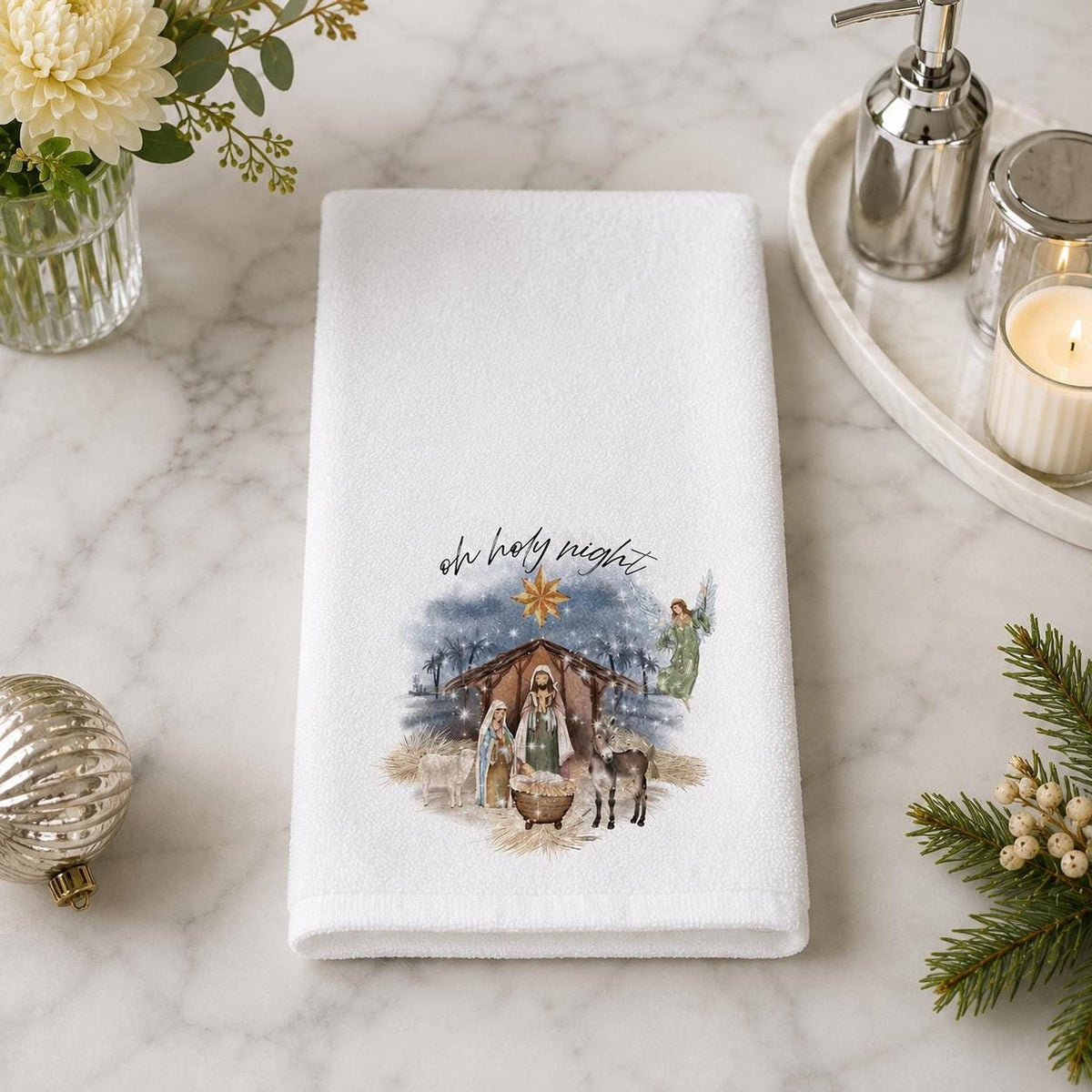 Nativity Hand Towel, 15 × 25 Inch Sheared Polyester Front With 100% Cotton Terrycloth Back