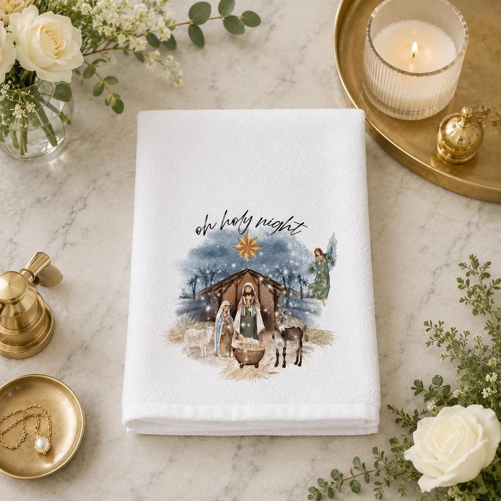 Nativity Hand Towel, 15 × 25 Inch Sheared Polyester Front With 100% Cotton Terrycloth Back