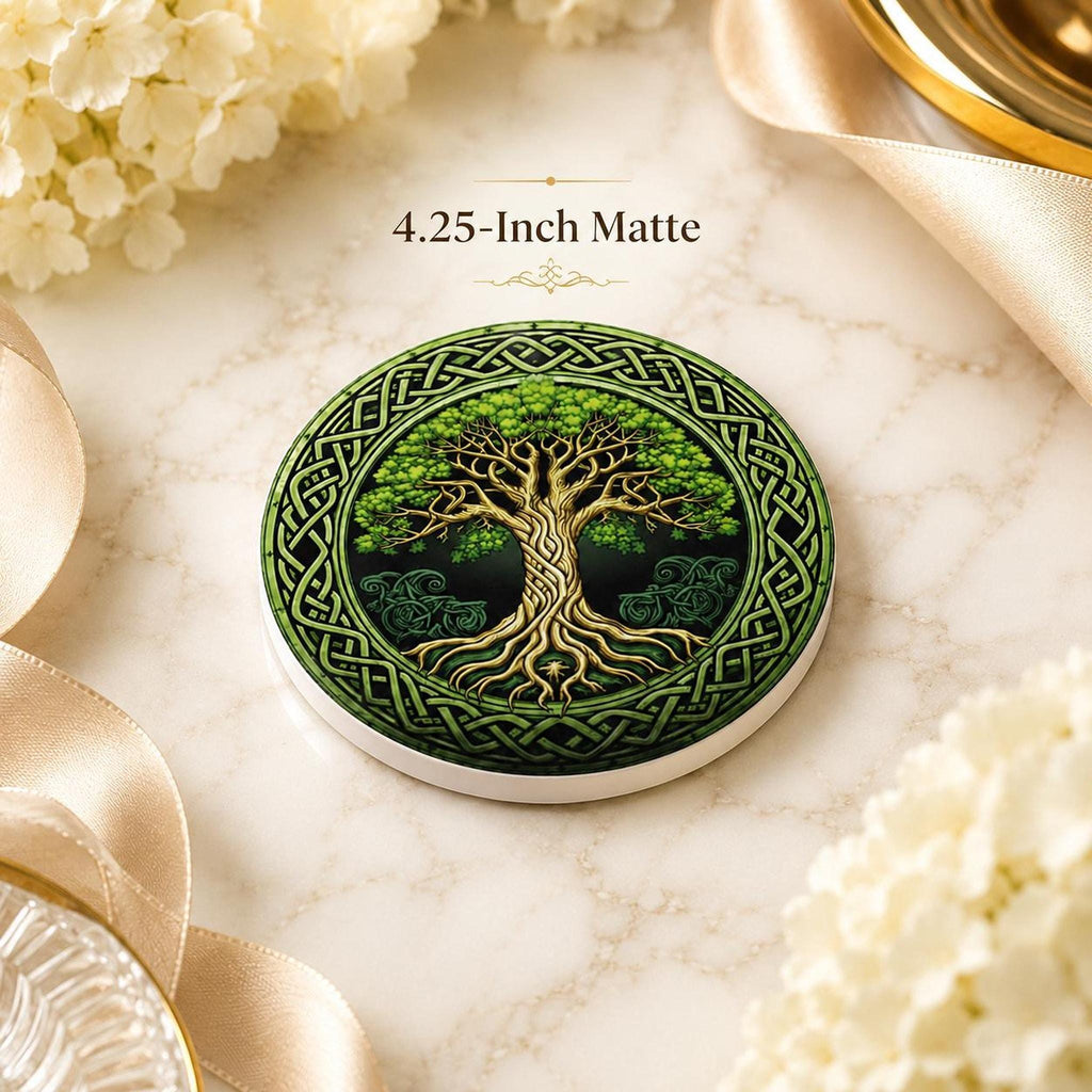 Celtic Coaster, Green Gold Ceramic Round Drink Mat