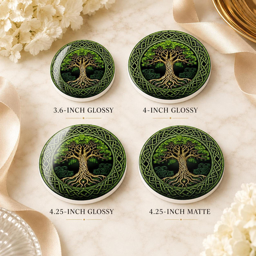 Celtic Coaster, Green Gold Ceramic Round Drink Mat