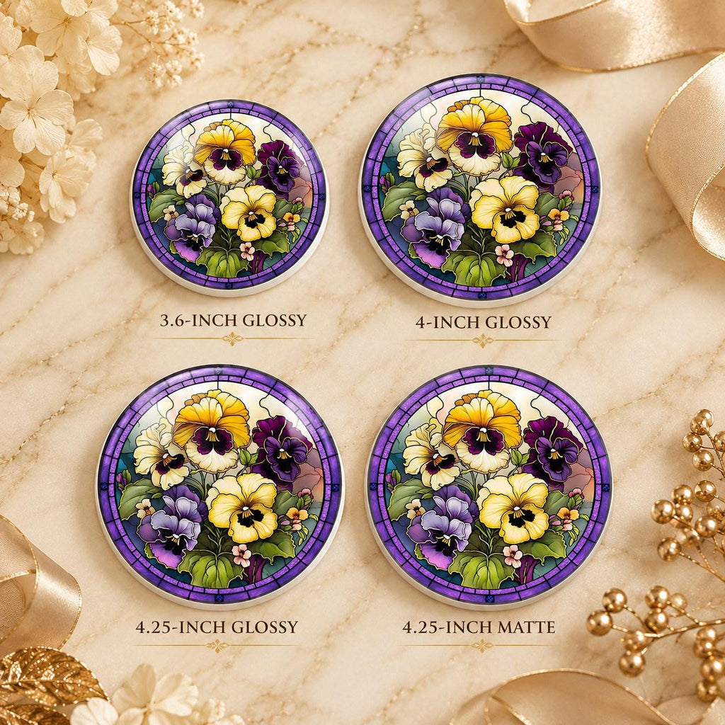 Desk Coaster, Purple Ceramic Pansy Artwork with Cork Backing