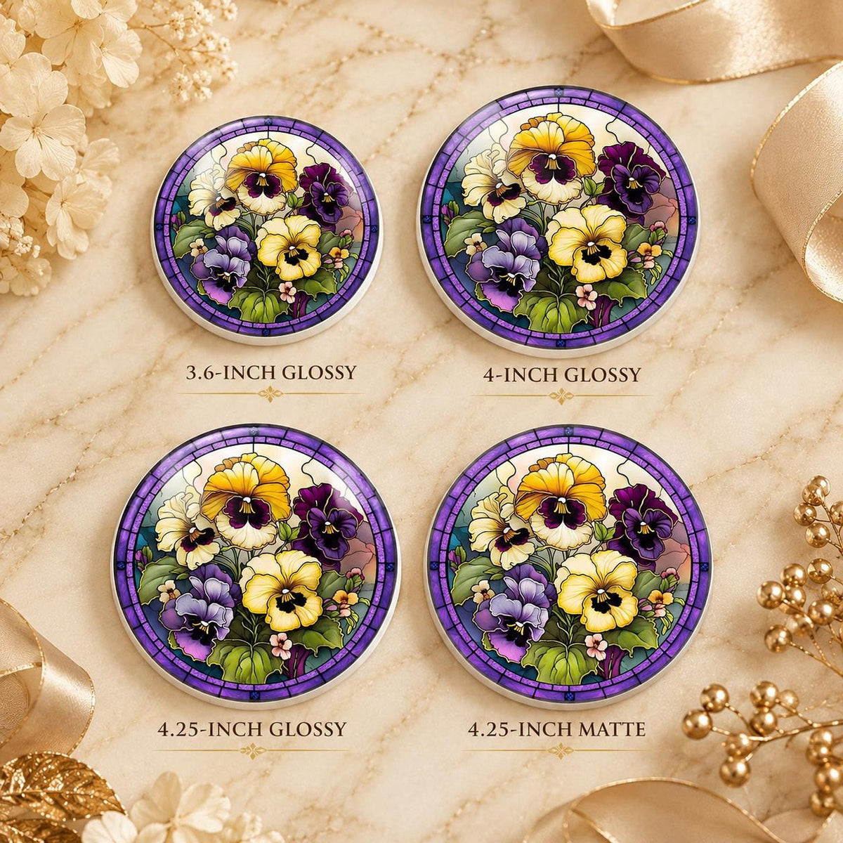 Desk Coaster, Purple Ceramic Pansy Artwork with Cork Backing
