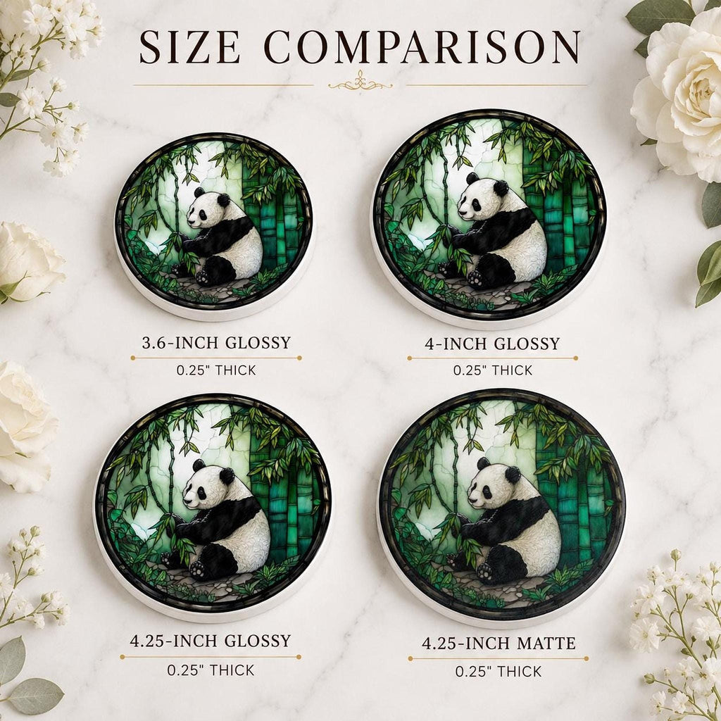Panda Coaster, Round Ceramic Drink Mat with Bamboo Artwork