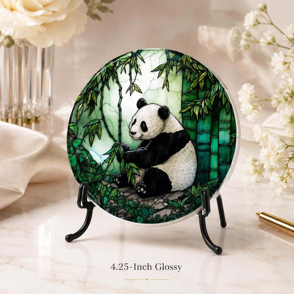 Panda Coaster, Round Ceramic Drink Mat with Bamboo Artwork