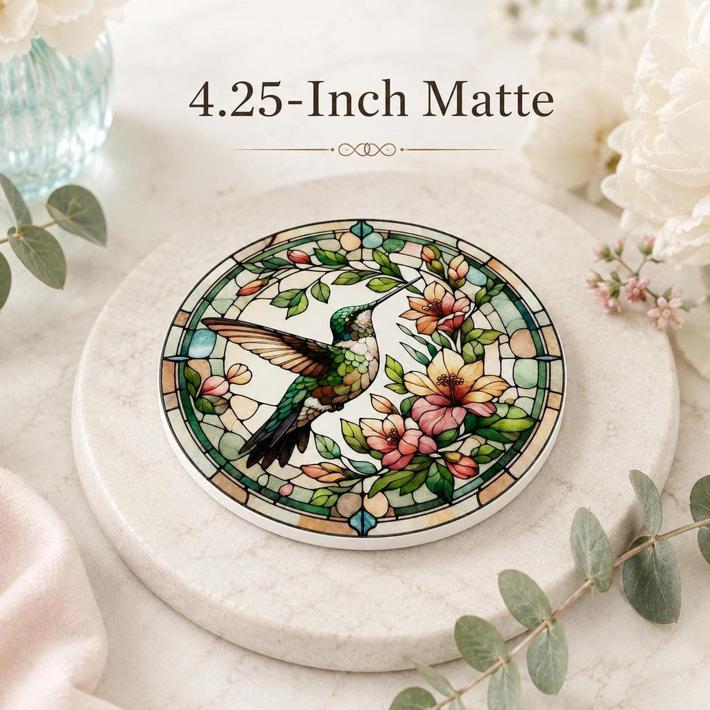 Garden Table Decor Hummingbird Ceramic Coaster, Floral Bird Artwork