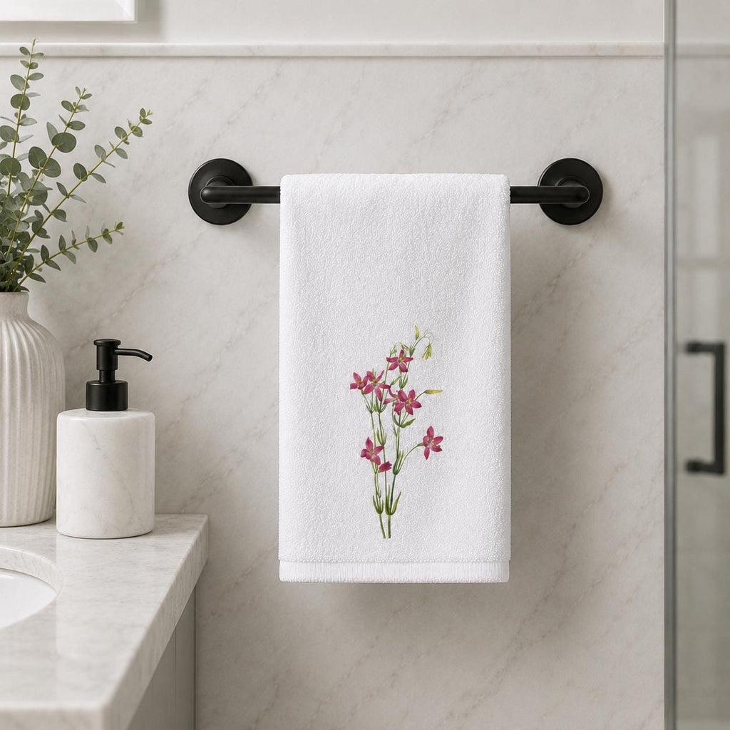 Pink Wildflower Fingertip Towel, Floral Guest Bath Towel, Powder Room Decor