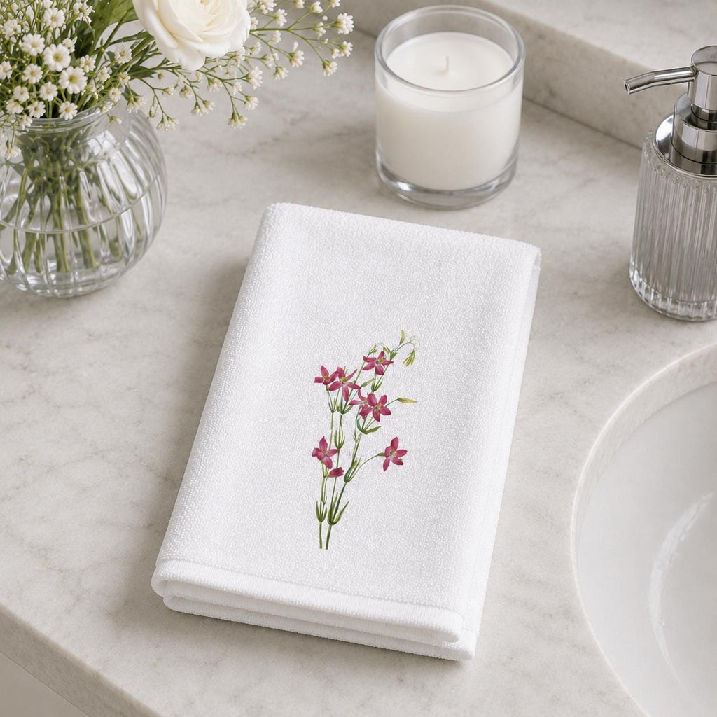 Pink Wildflower Fingertip Towel, Floral Guest Bath Towel, Powder Room Decor