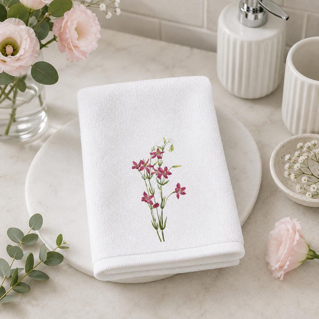 Pink Wildflower Fingertip Towel, Floral Guest Bath Towel, Powder Room Decor