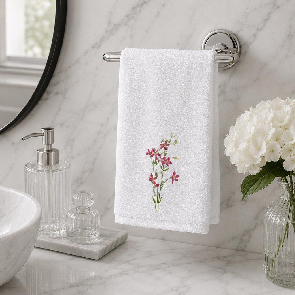 Pink Wildflower Fingertip Towel, Floral Guest Bath Towel, Powder Room Decor
