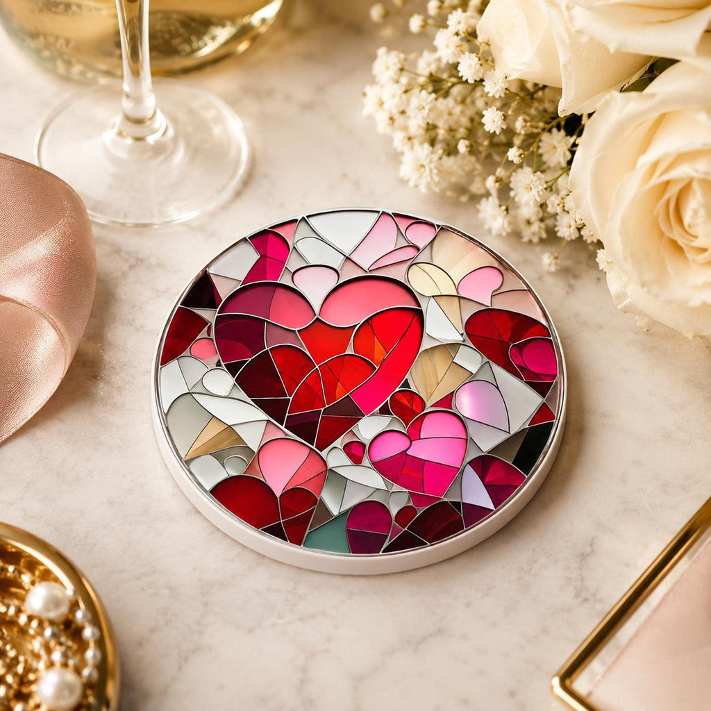 Heart Coaster with Mosaic Design, Ceramic Drink Mat for Valentine Decor