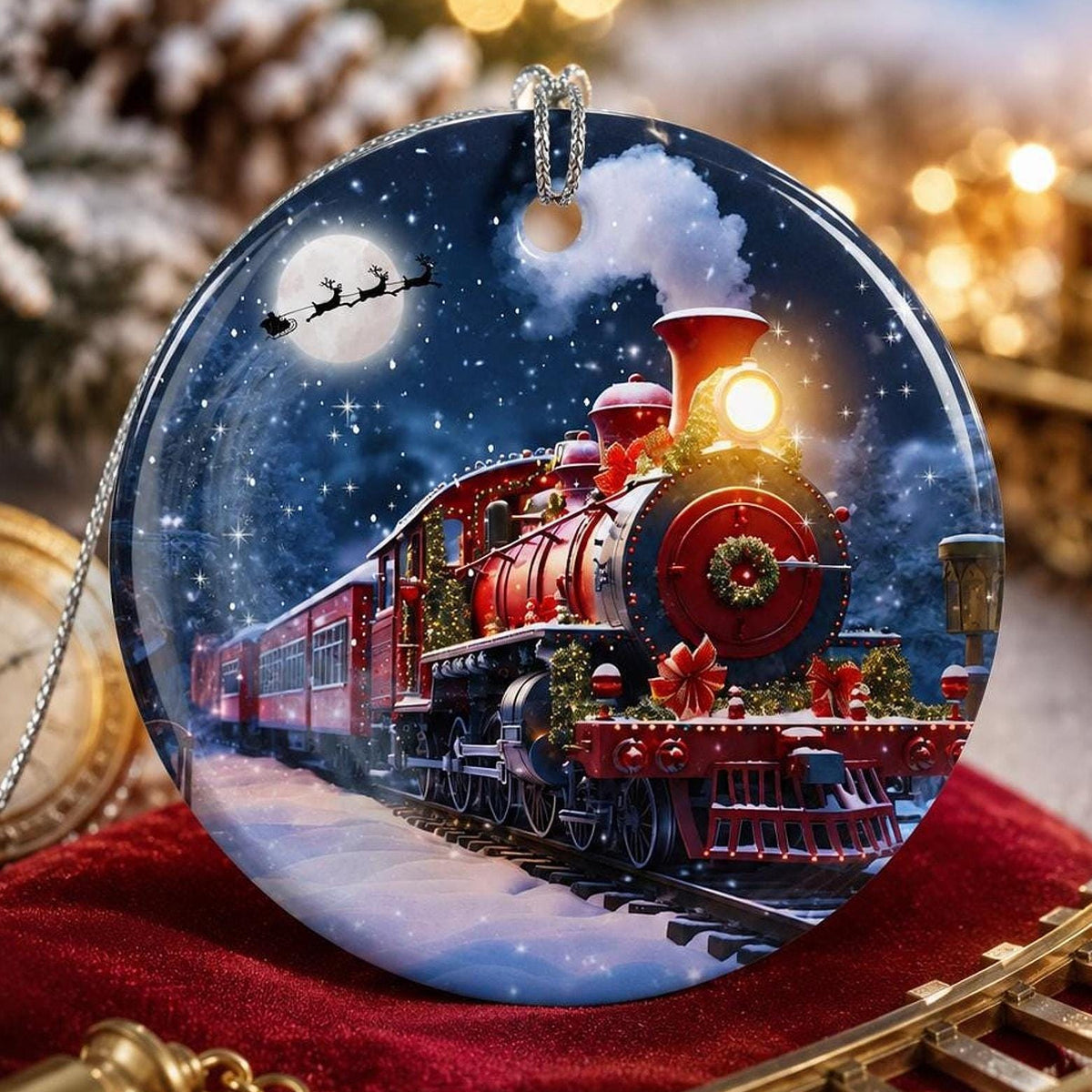 Santa Train Ornament, Festive Ceramic Keepsake for Railroad Lovers