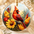 Cardinal Ornament, Red Bird Ceramic Keepsake with Floral Design