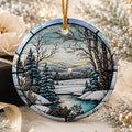 Winter Ornament, Ceramic Keepsake with Scenic Snow Landscape