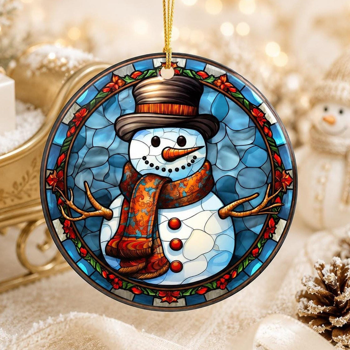 Snowman Ornament, Colorful Ceramic Keepsake with Personalized Options