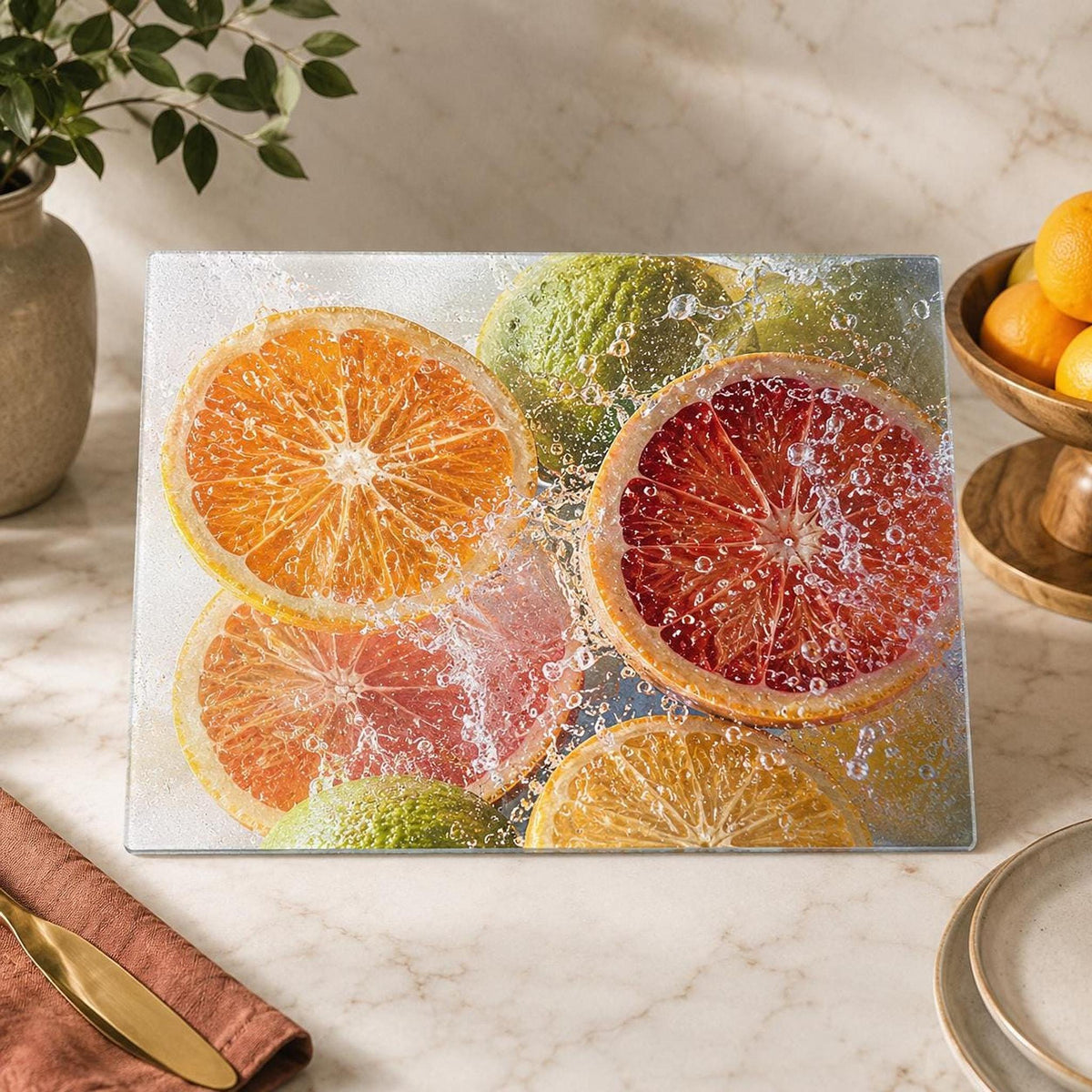 Glass Cutting Board, Citrus Charcuterie Tray, 8 x 11 or 11 x 15 Inch