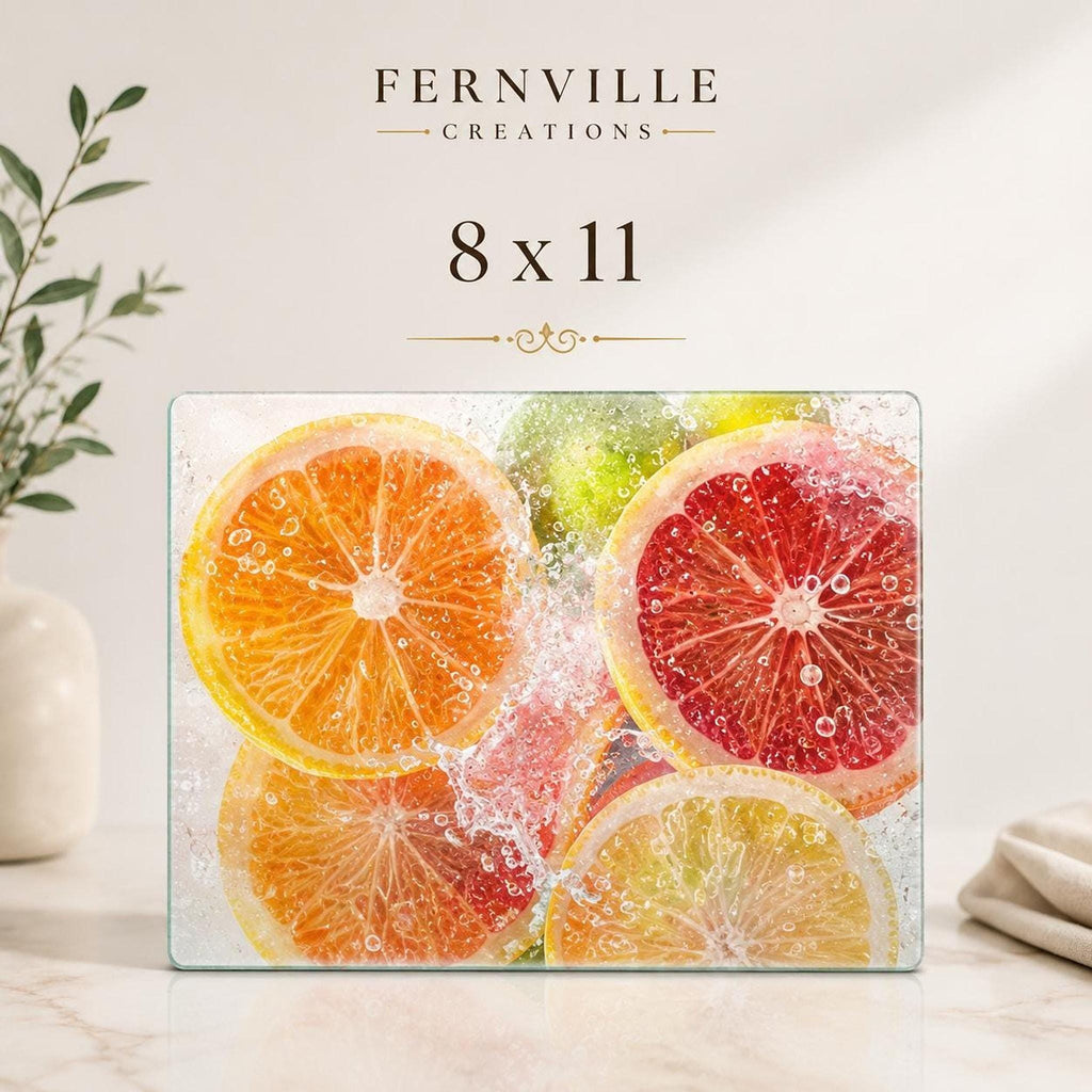 Glass Cutting Board, Citrus Charcuterie Tray, 8 x 11 or 11 x 15 Inch