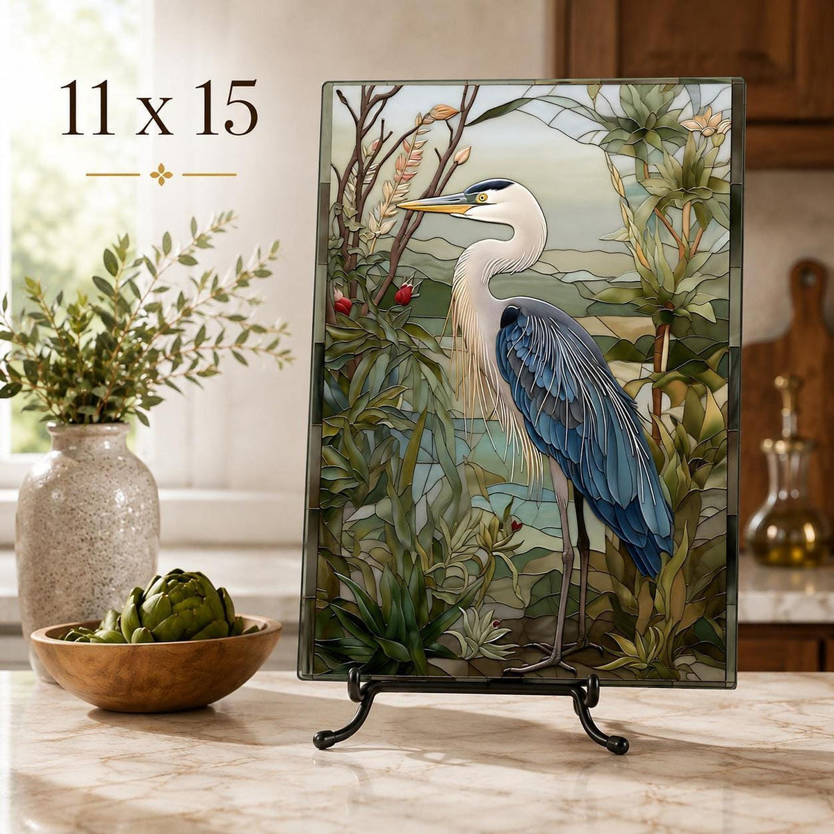 Glass Cutting Board, Tempered Heron Charcuterie Tray, 8 x 11 or 11 x 15 Inch