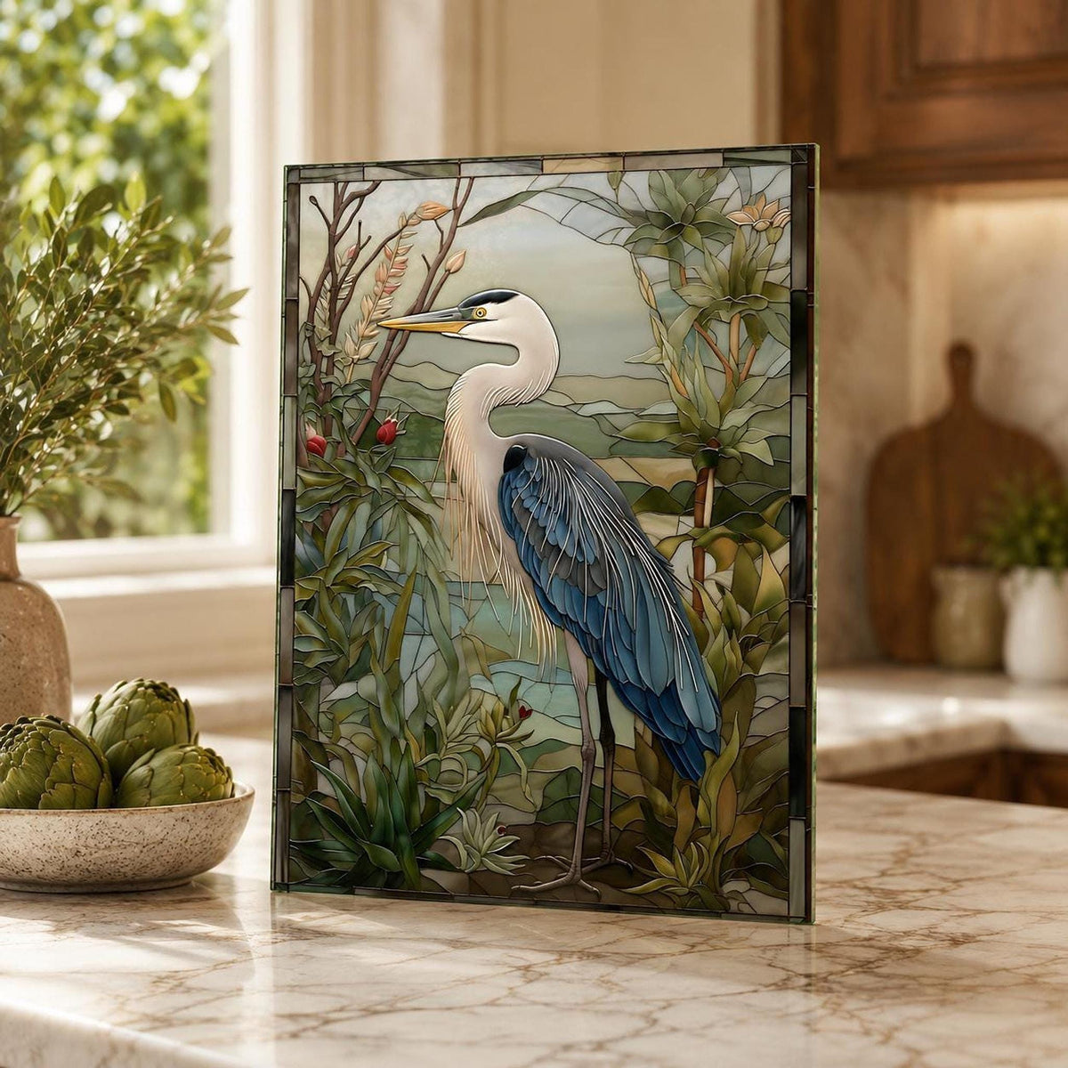 Glass Cutting Board, Tempered Heron Charcuterie Tray, 8 x 11 or 11 x 15 Inch