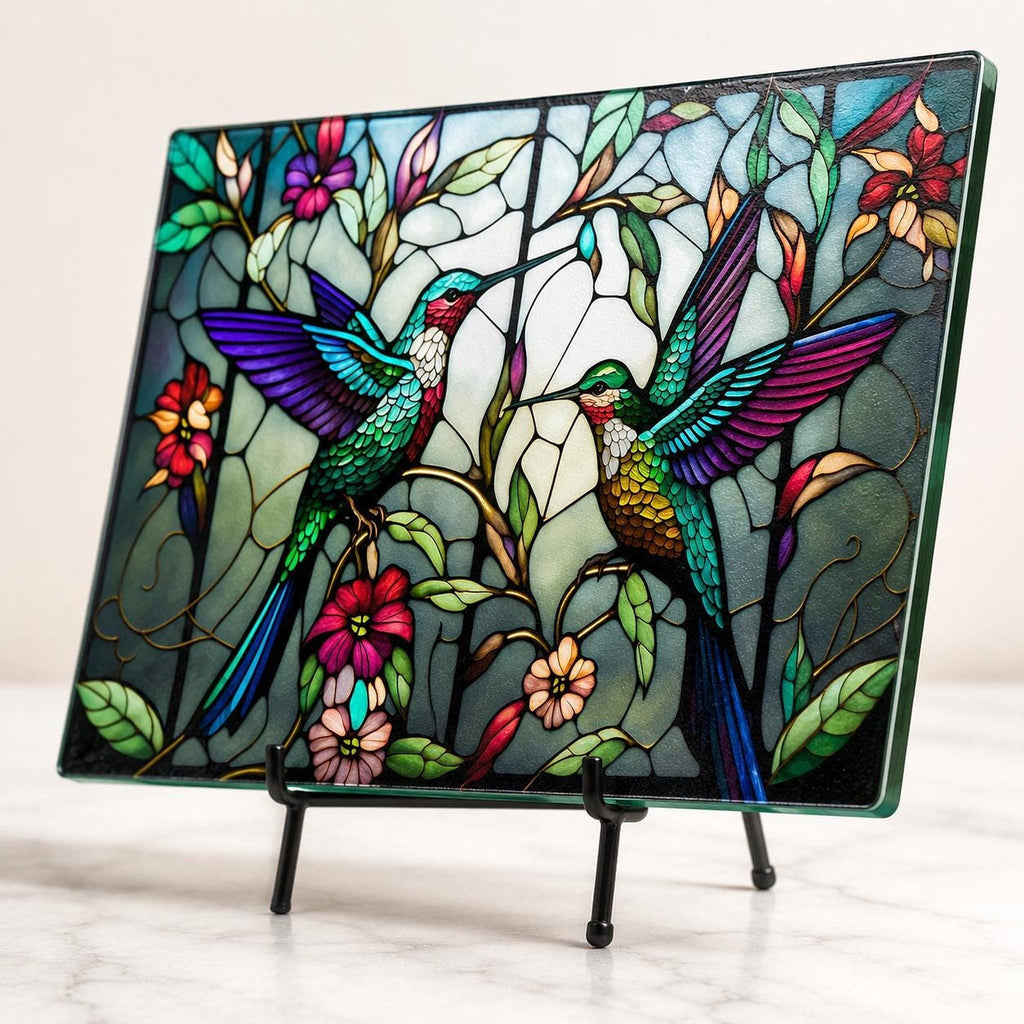 Glass Cutting Board, Hummingbird Floral Design, Tempered Kitchen Decor