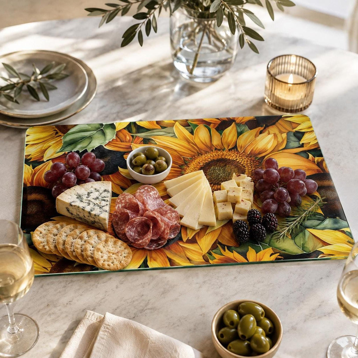 Glass Cutting Board, Sunflower Artwork, 8 x 11 or 11 x 15 Inch