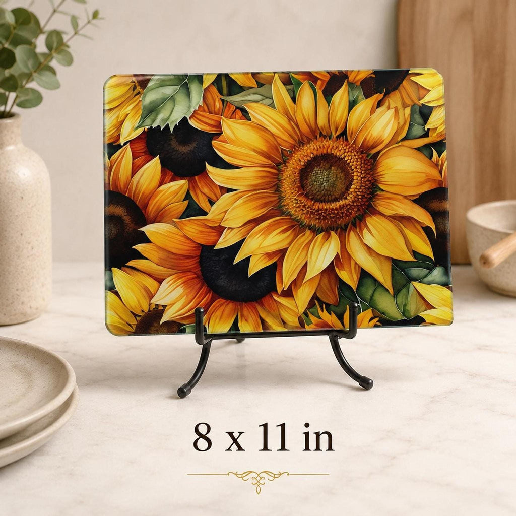 Glass Cutting Board, Sunflower Artwork, 8 x 11 or 11 x 15 Inch