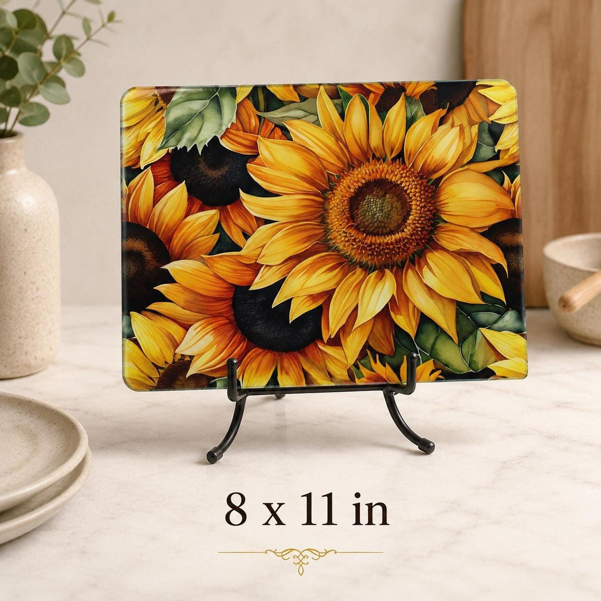 Glass Cutting Board, Sunflower Artwork, 8 x 11 or 11 x 15 Inch
