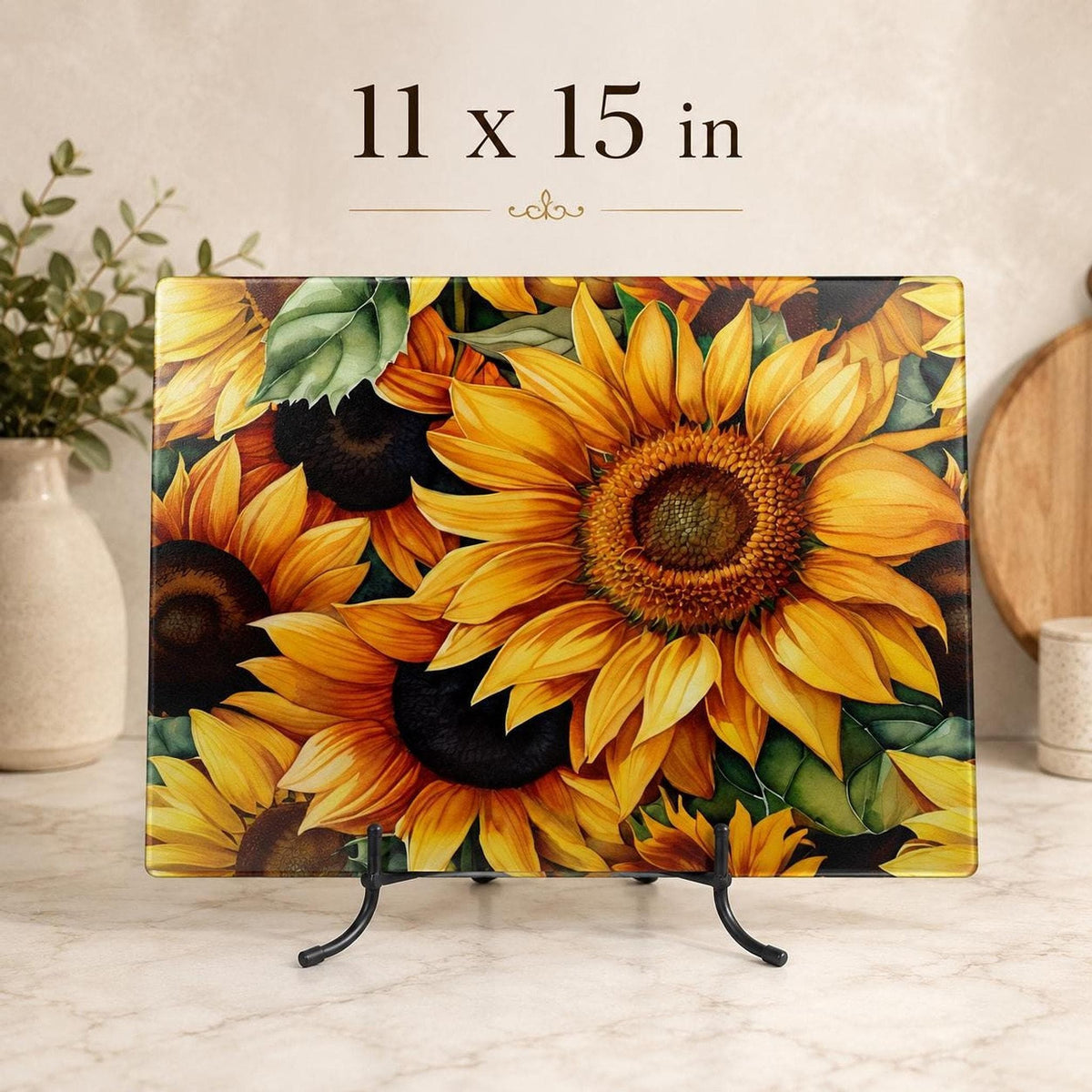 Glass Cutting Board, Sunflower Artwork, 8 x 11 or 11 x 15 Inch