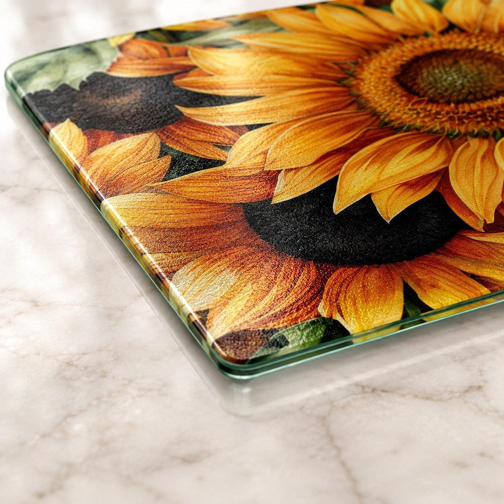 Glass Cutting Board, Sunflower Artwork, 8 x 11 or 11 x 15 Inch