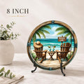 Beach Cutting Board, Round Tempered Glass Charcuterie Tray