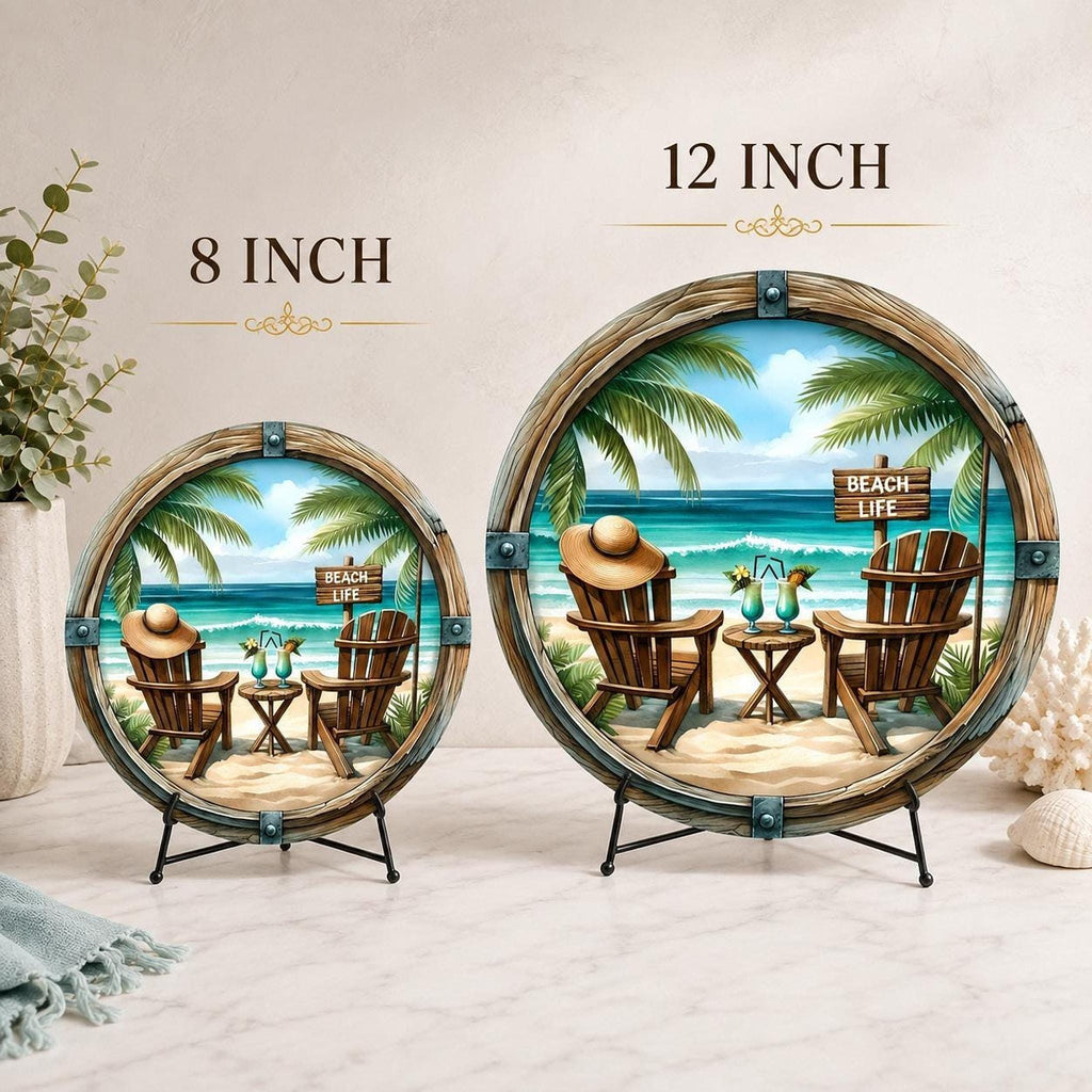 Beach Cutting Board, Round Tempered Glass Charcuterie Tray