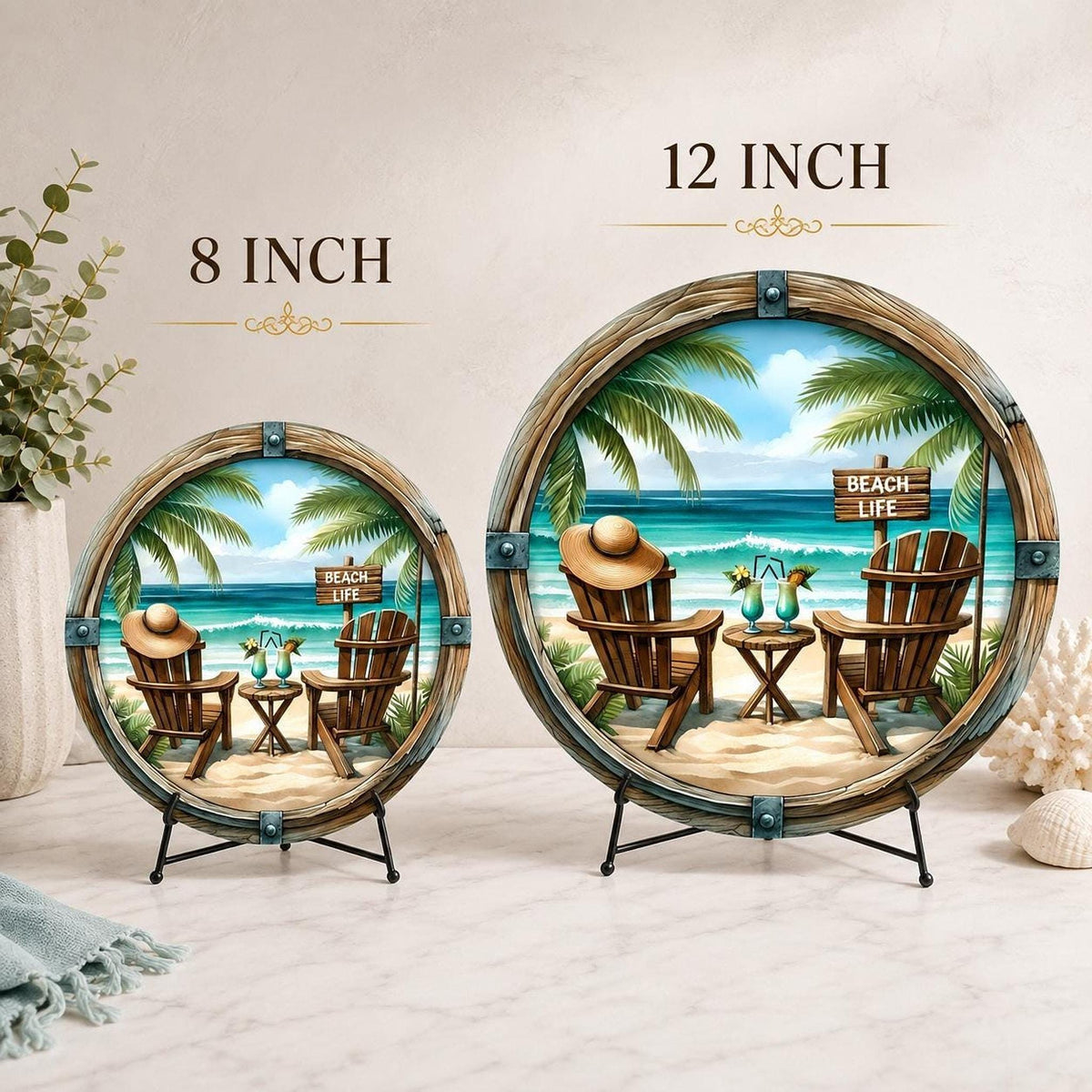 Beach Cutting Board, Round Tempered Glass Charcuterie Tray