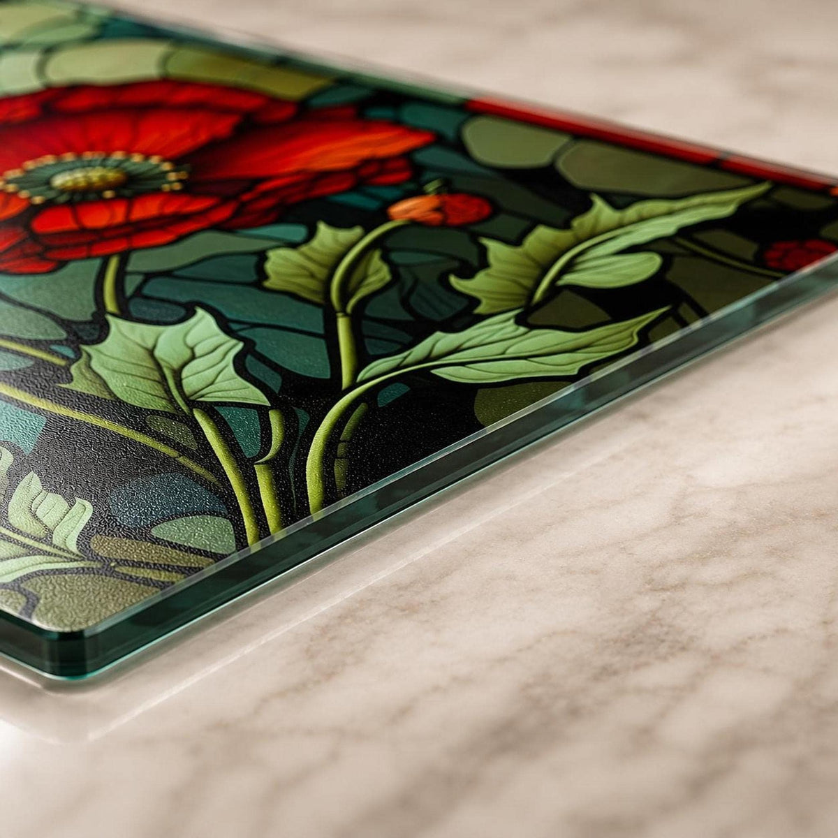 Glass Cutting Board, Poppy Floral Artwork with Two Sizes